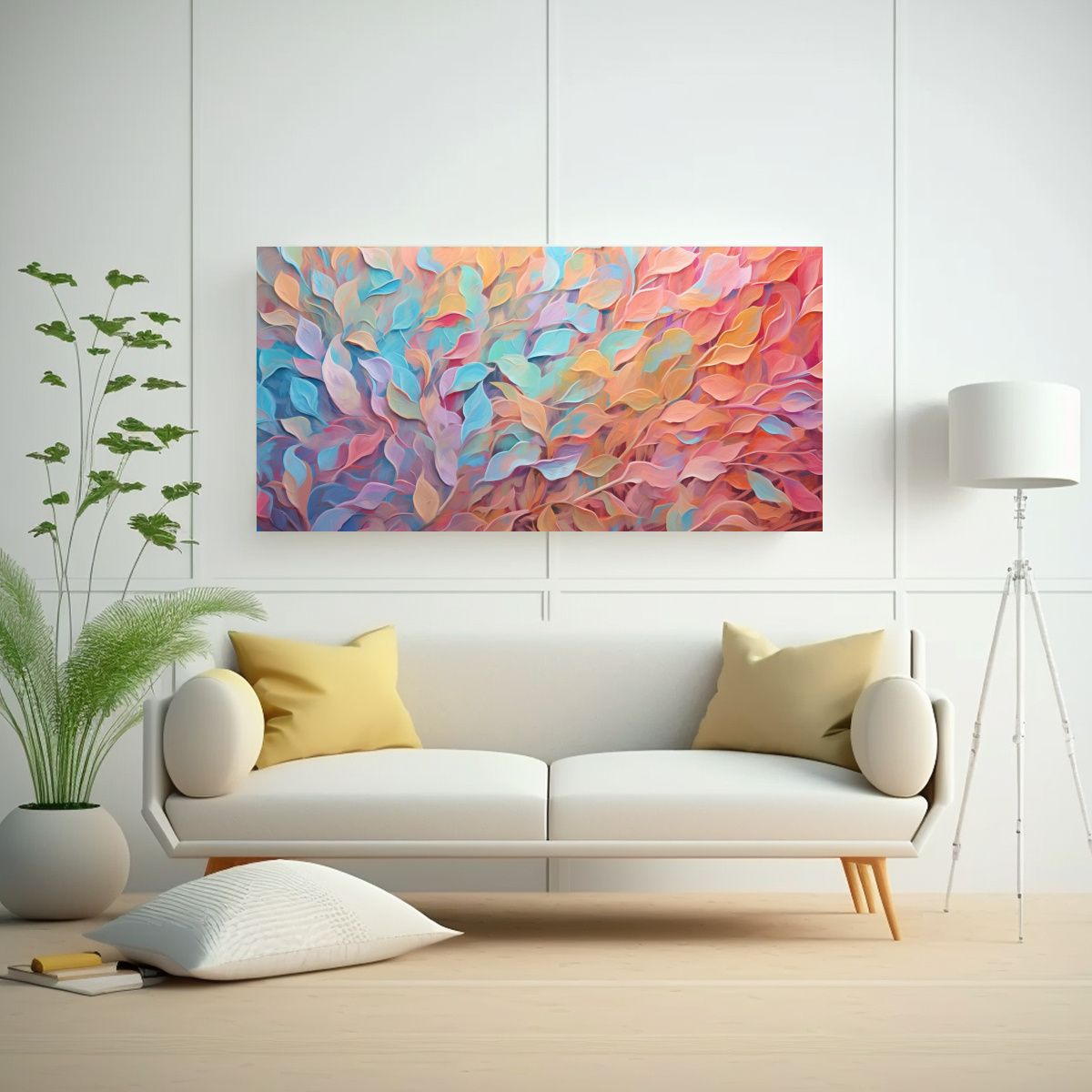 GENERICO - Pintura Clásica De Follaje Abstracto En Lienzo: 80x40 Cm