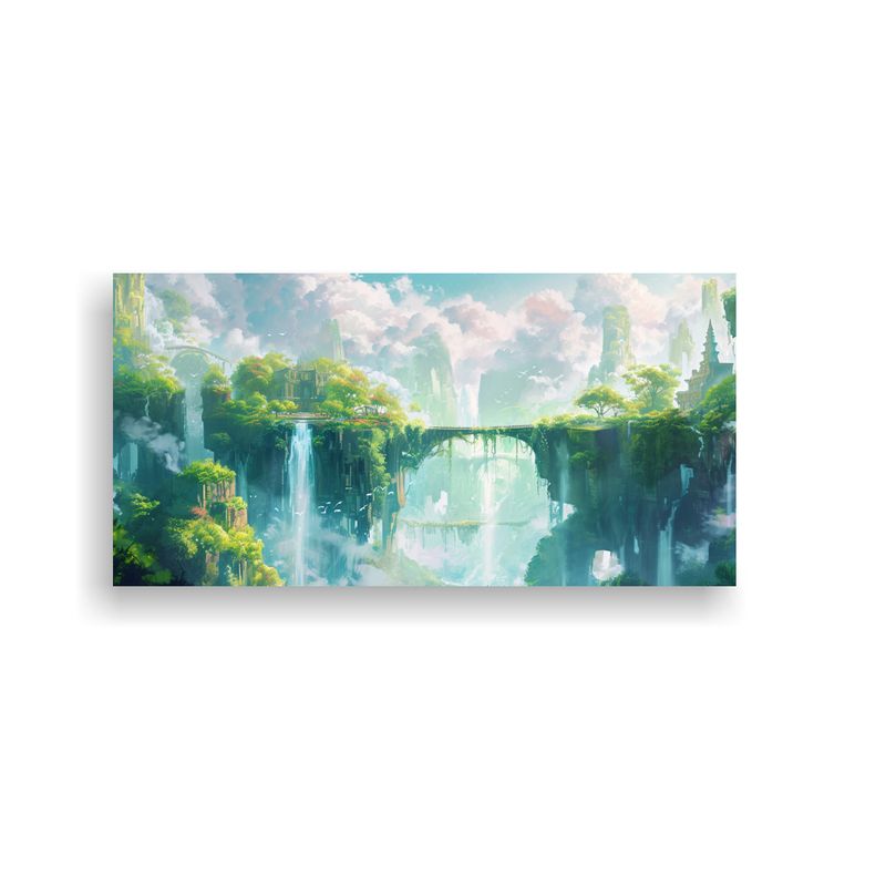 GENERICO - Cuadro Acuarela Islas Flotantes Exuberantes 60x30 Cm