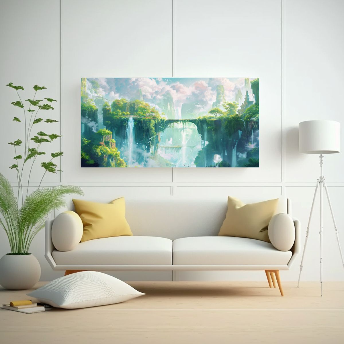 GENERICO - Cuadro Acuarela Islas Flotantes Exuberantes 80x40 Cm