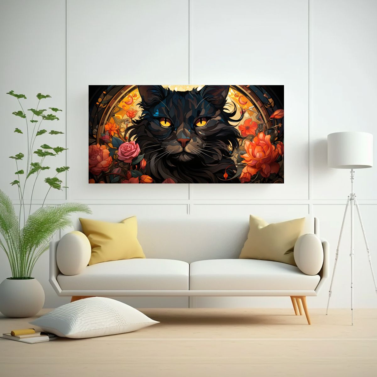 GENERICO - Pinturas Vitrales De Gatos Negros Sonrientes En 60x30 Cm