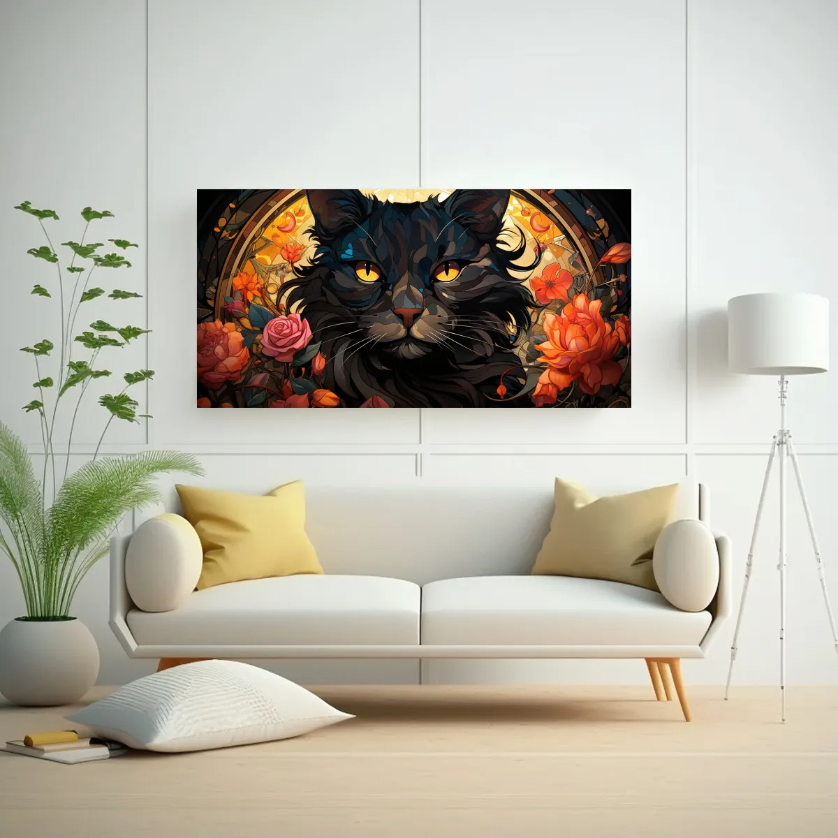 GENERICO - Pinturas Vitrales De Gatos Negros Sonrientes En 80x40 Cm