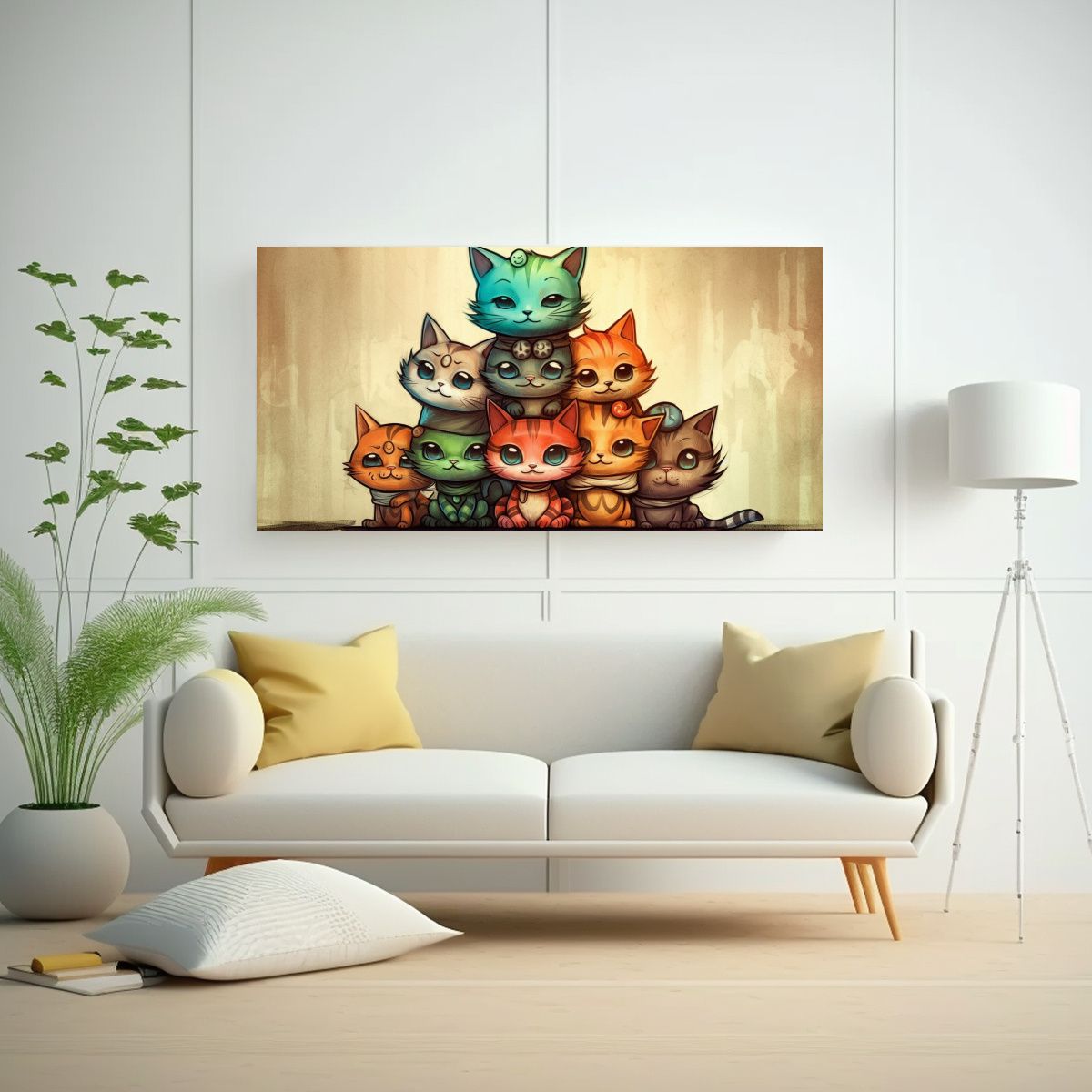 GENERICO - Cuadro Decorativo Gatitos En Una Pila Mirando 100x50 Cm