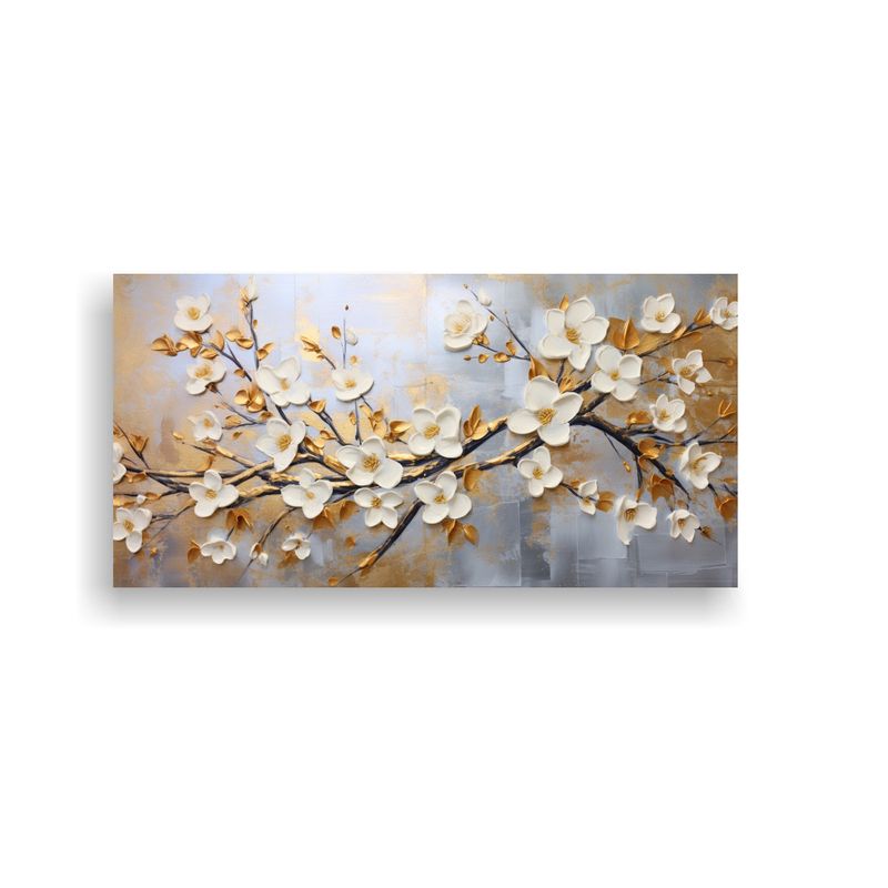 GENERICO - Cuadro De Flores De Cerezo Dorado En Lienzo 60x30 Cm