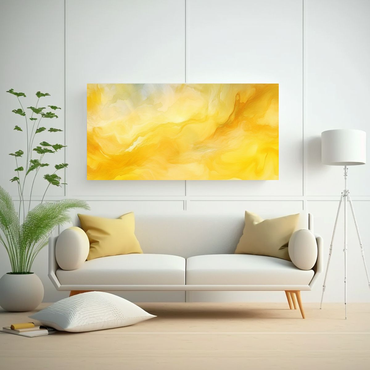 GENERICO - Cuadro Abstracto En Acuarela Amarillo Suave De 80x40 Cm