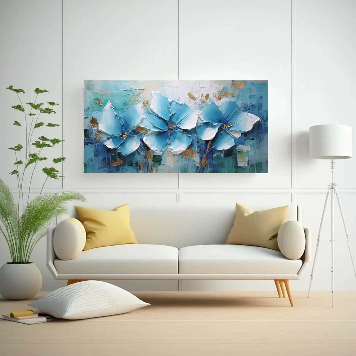 GENERICO - Pintura Al Estilo óleo Abstracta Azul Con 60x30 Cm