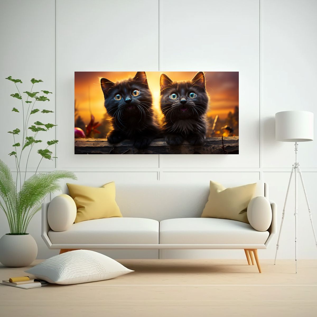 GENERICO - Cuadro De Gama De Colores Grupo De Gatos Negros 80x40 Cm