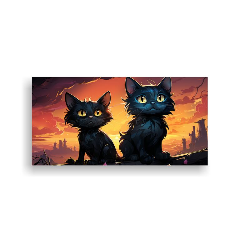 GENERICO - Pintura Decorativa De Gatos Negros En Equilibrio 100x50 Cm