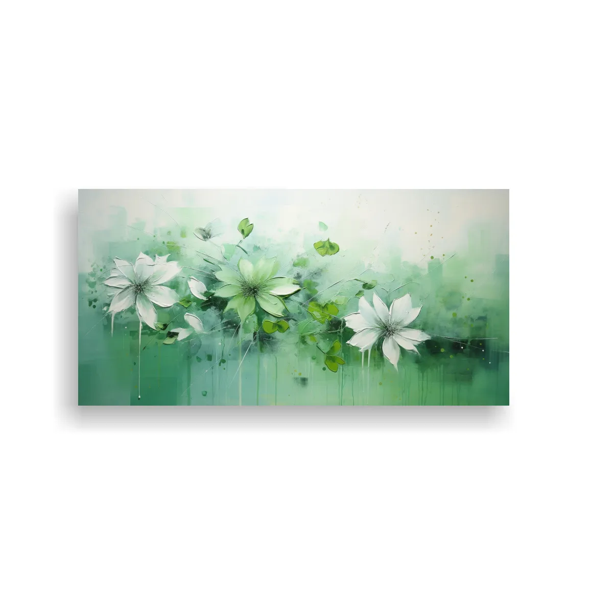 GENERICO - Cuadro Floral Verde Estilo Lienzo Horizontal 60x30 Cm