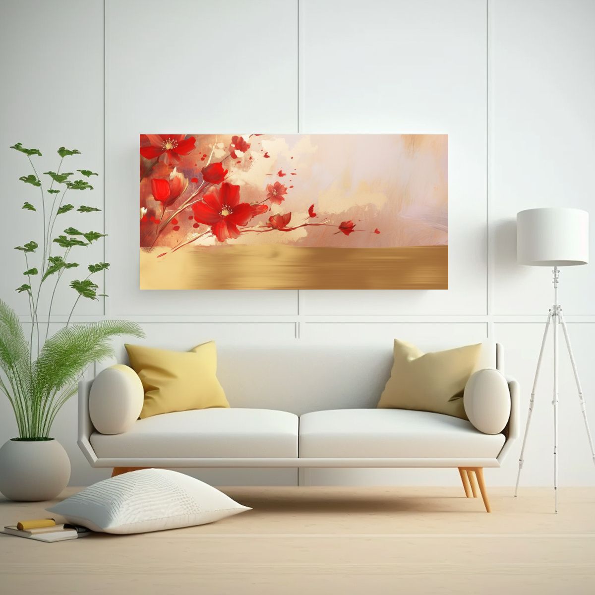 GENERICO - Cuadro Abstracto Enigmático Floral Rojo Y Oro 60x30 Cm