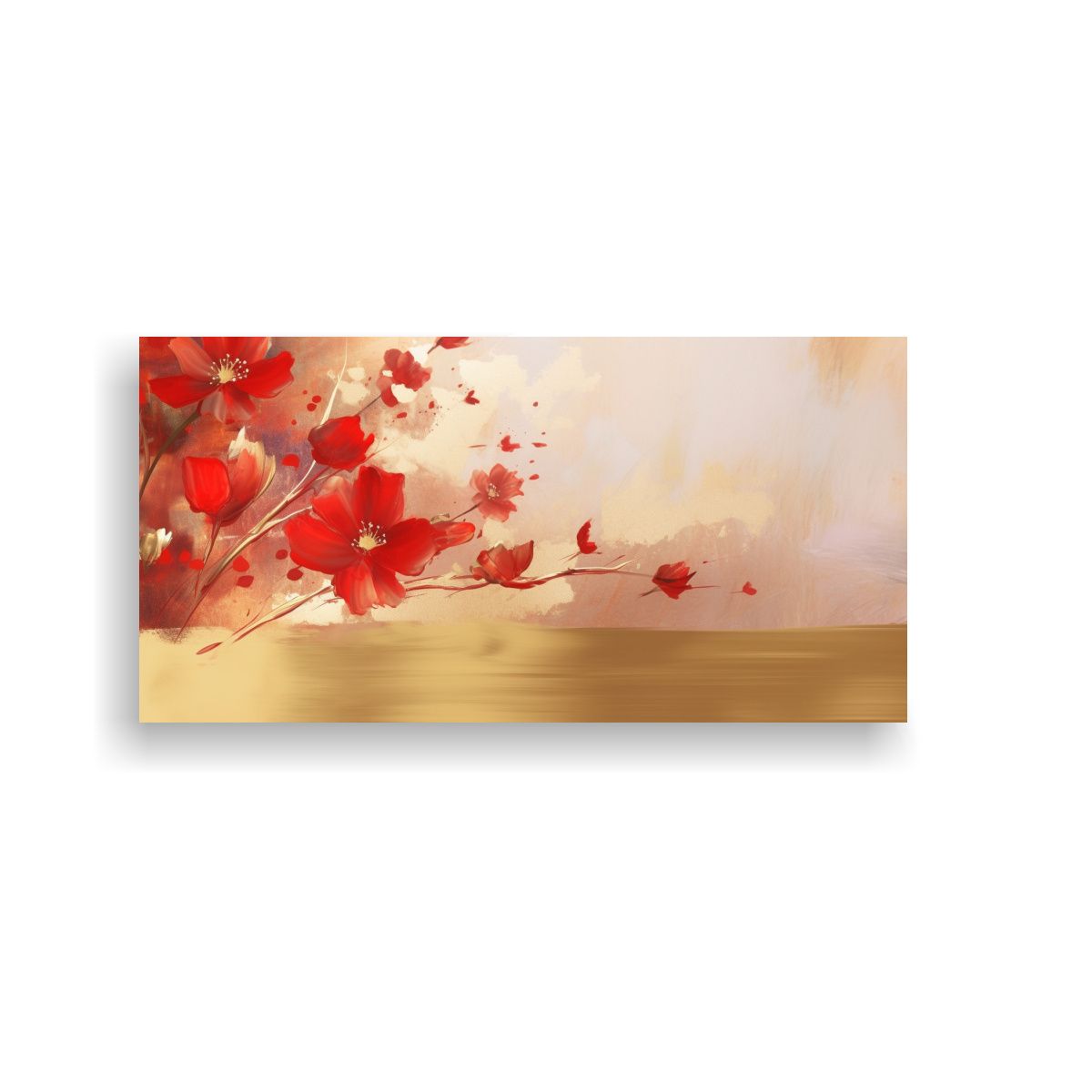 GENERICO - Cuadro Abstracto Enigmático Floral Rojo Y Oro 100x50 Cm