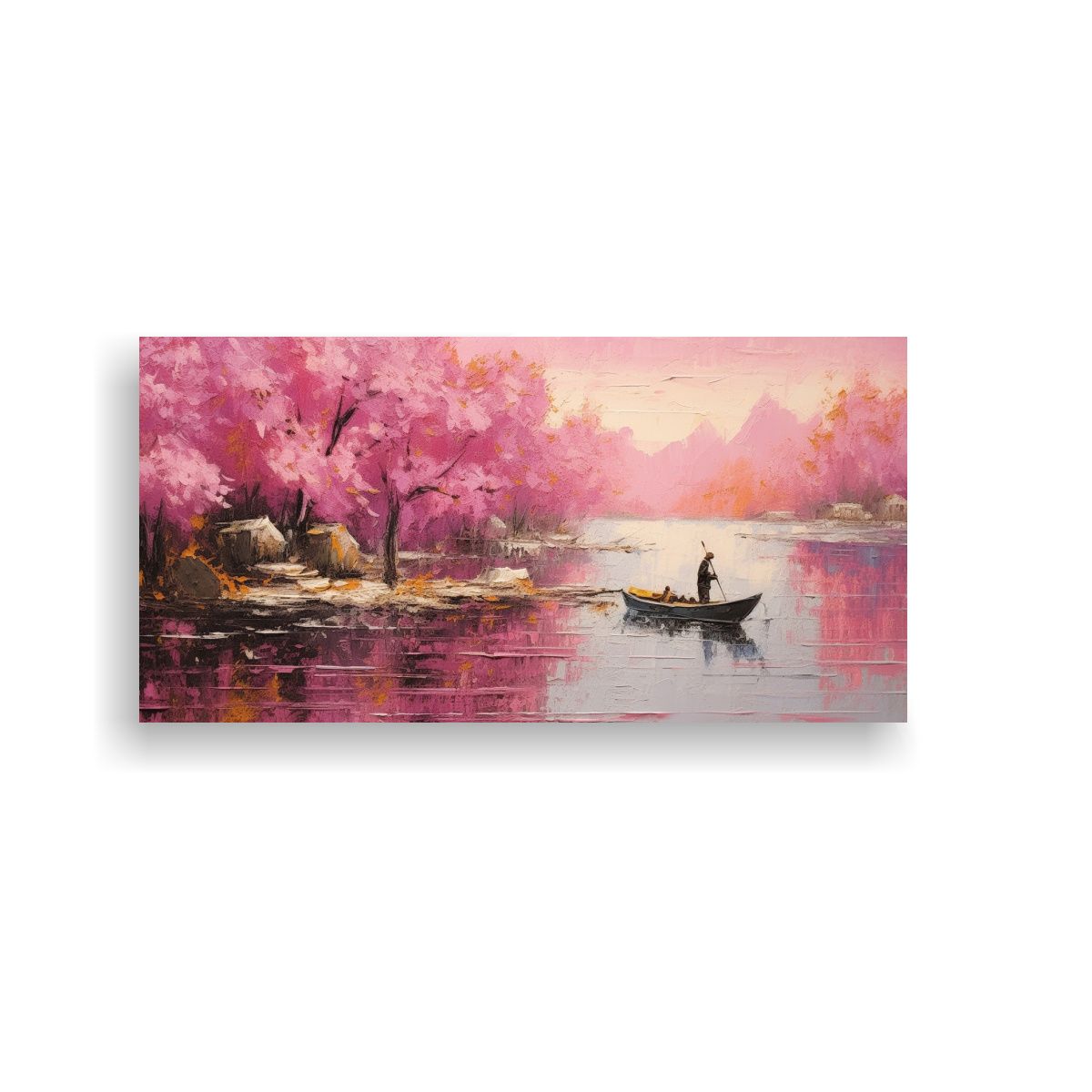 GENERICO - Cuadro Elegancia Tela Rosa Pesca Pintura Impasto 60x30 Cm