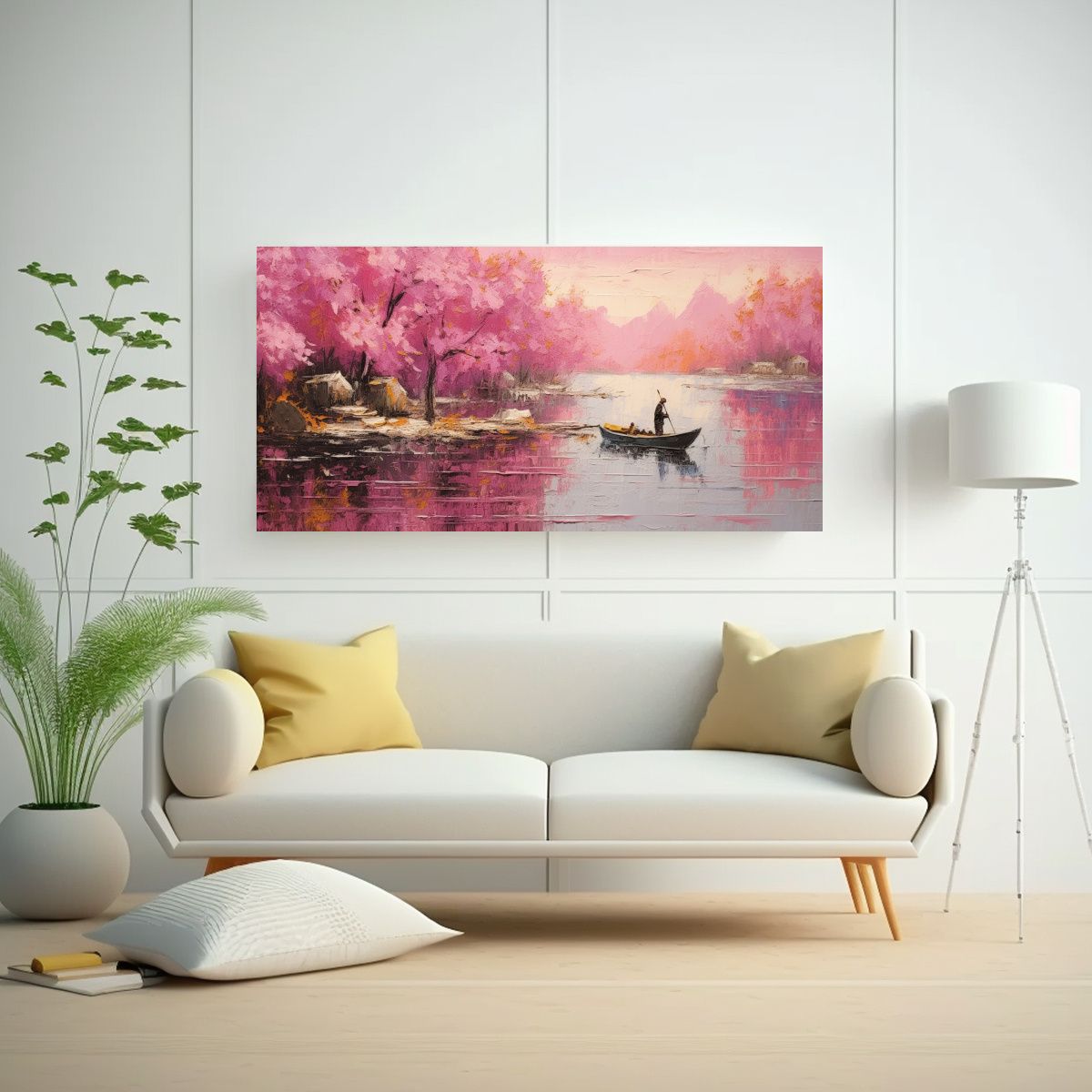 GENERICO - Cuadro Elegancia Tela Rosa Pesca Pintura Impasto 60x30 Cm