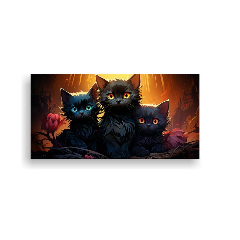 GENERICO - Lienzo Con Gatos Negros En Pila Horizontal 60x30 Cm