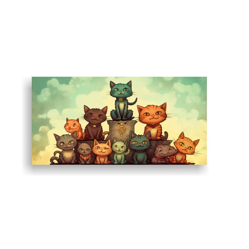 GENERICO - Cuadro De Gatos En Colores Intensos Sobre Montón 60x30 Cm
