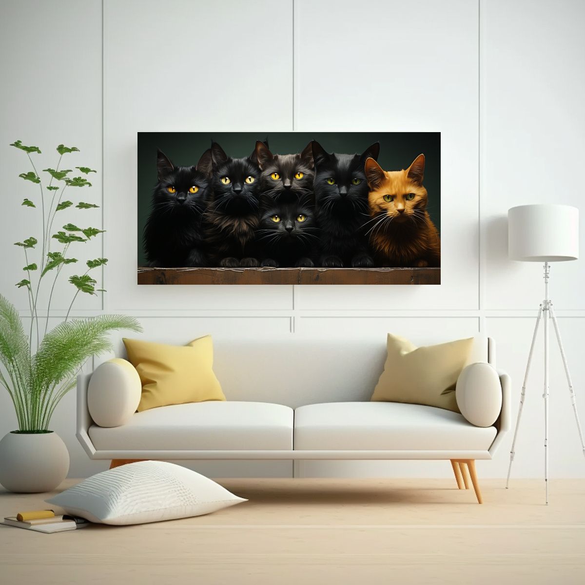 GENERICO - Pintura De Lienzo De Gatos Negros Apilados 80x40 Cm