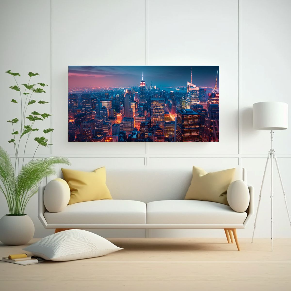 GENERICO - Cuadro Nocturno De Nueva York En Tela Vista Desde 80x40 Cm