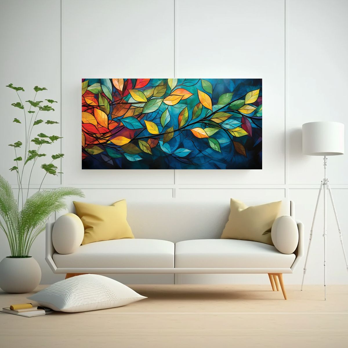 GENERICO - Cuadros Abstractos Con Hojas Lienzo De Tela 100x50 Cm