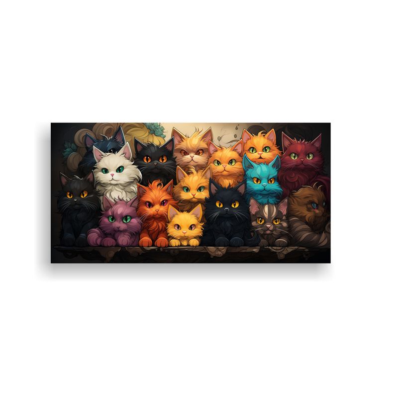 GENERICO - Cuadro Surrealista Gatos De Colores En Una Pila 100x50 Cm