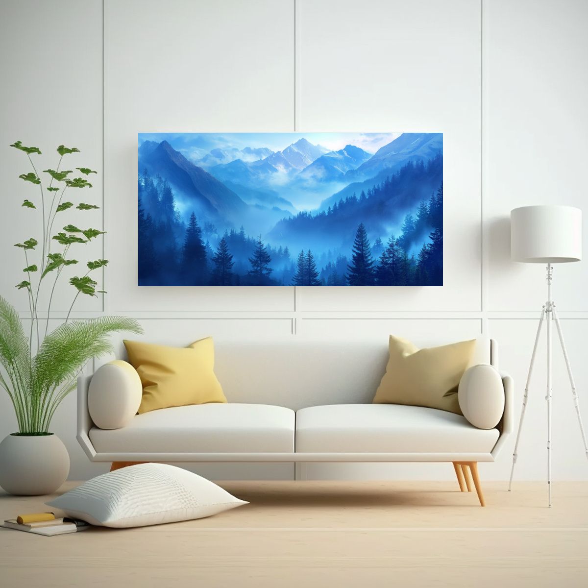 GENERICO - Cuadro Paisaje Montaña Tonos Azules Naturales 100x50 Cm