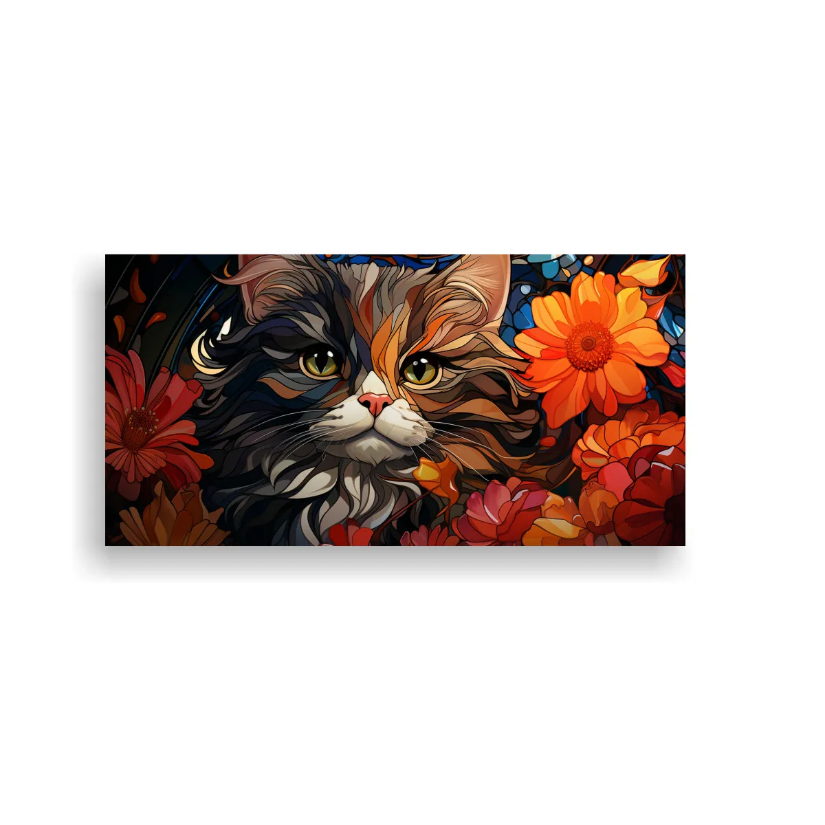 GENERICO - Arte De Pared Figuras Adorable Gato Vitral Digital 60x30 Cm