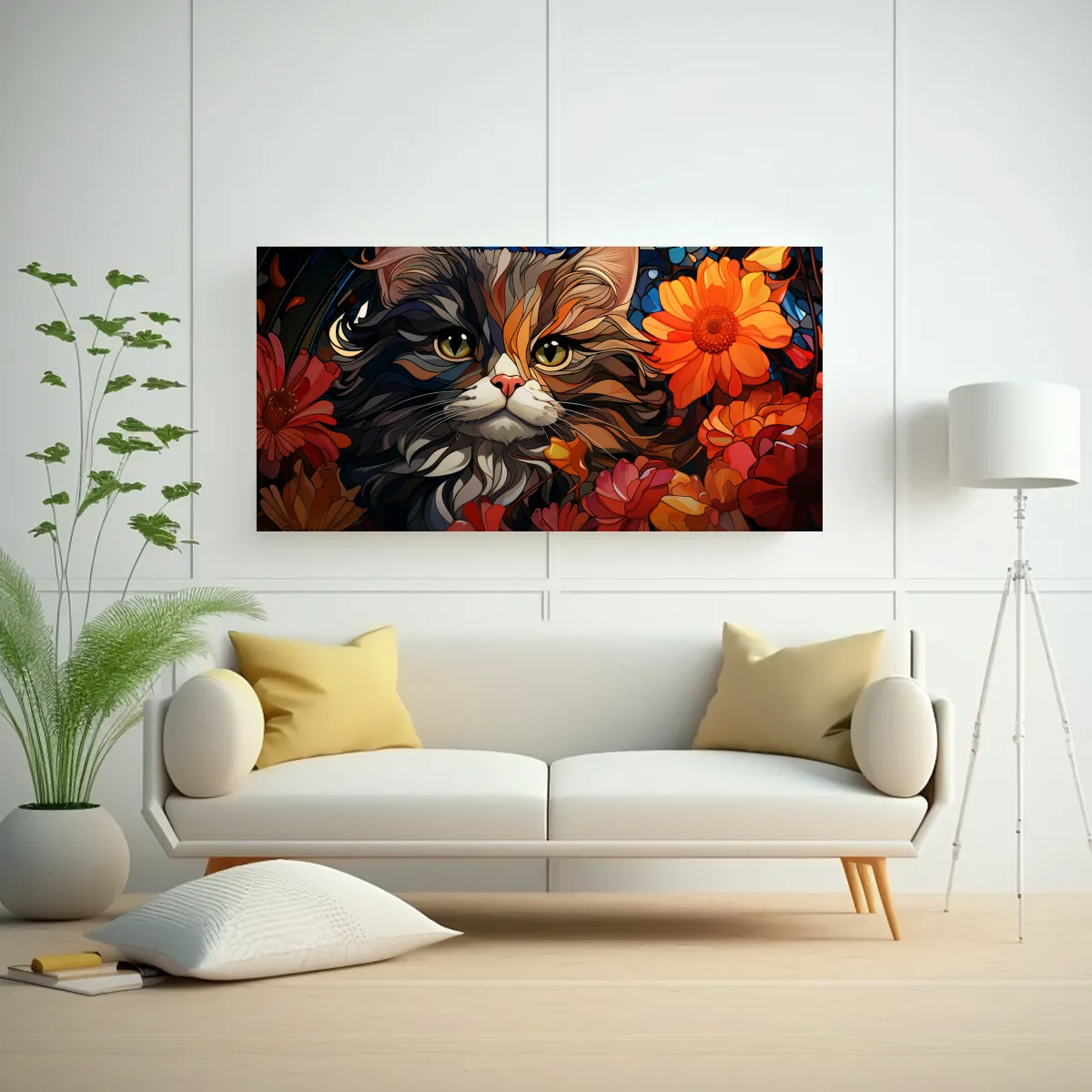 GENERICO - Arte De Pared Figuras Adorable Gato Vitral Digital 60x30 Cm