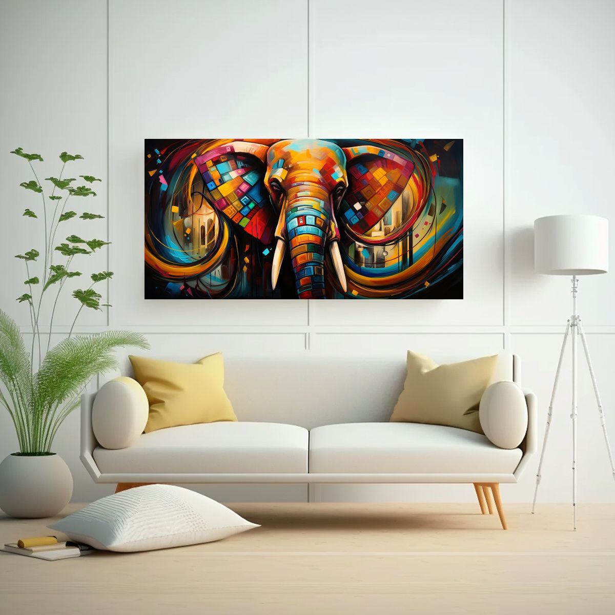 GENERICO - Cuadro Elefantes Abstractos Decoración 100x50 Cm