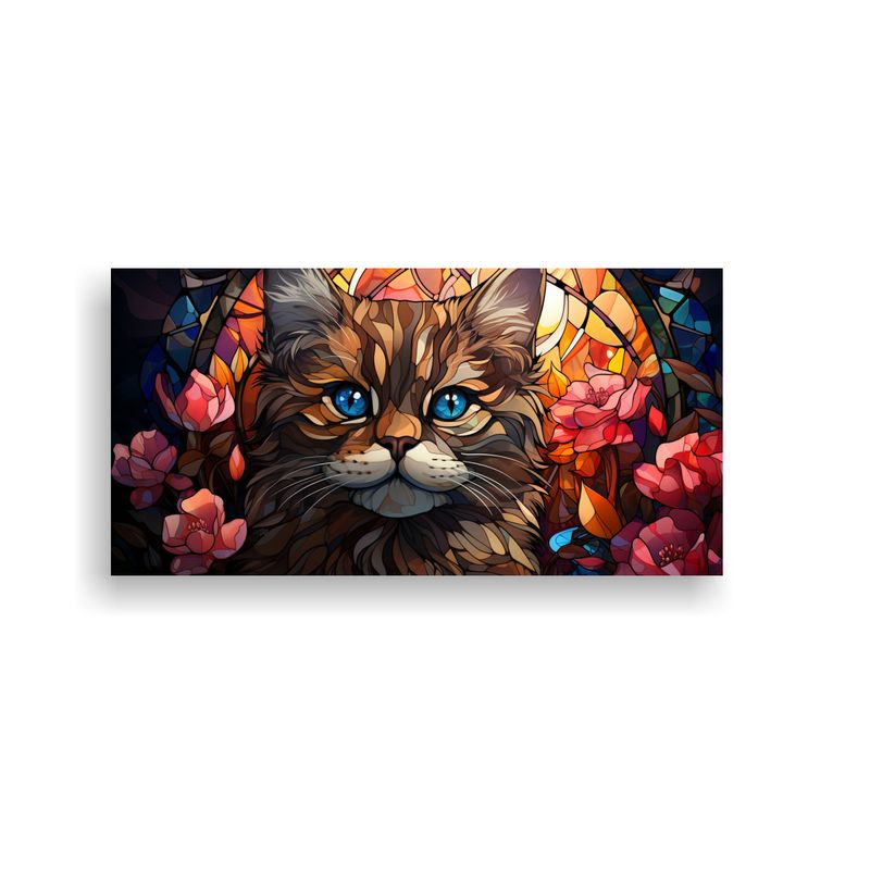 GENERICO - Cuadro Esquema Gatito Colorido Y Flores Para 60x30 Cm