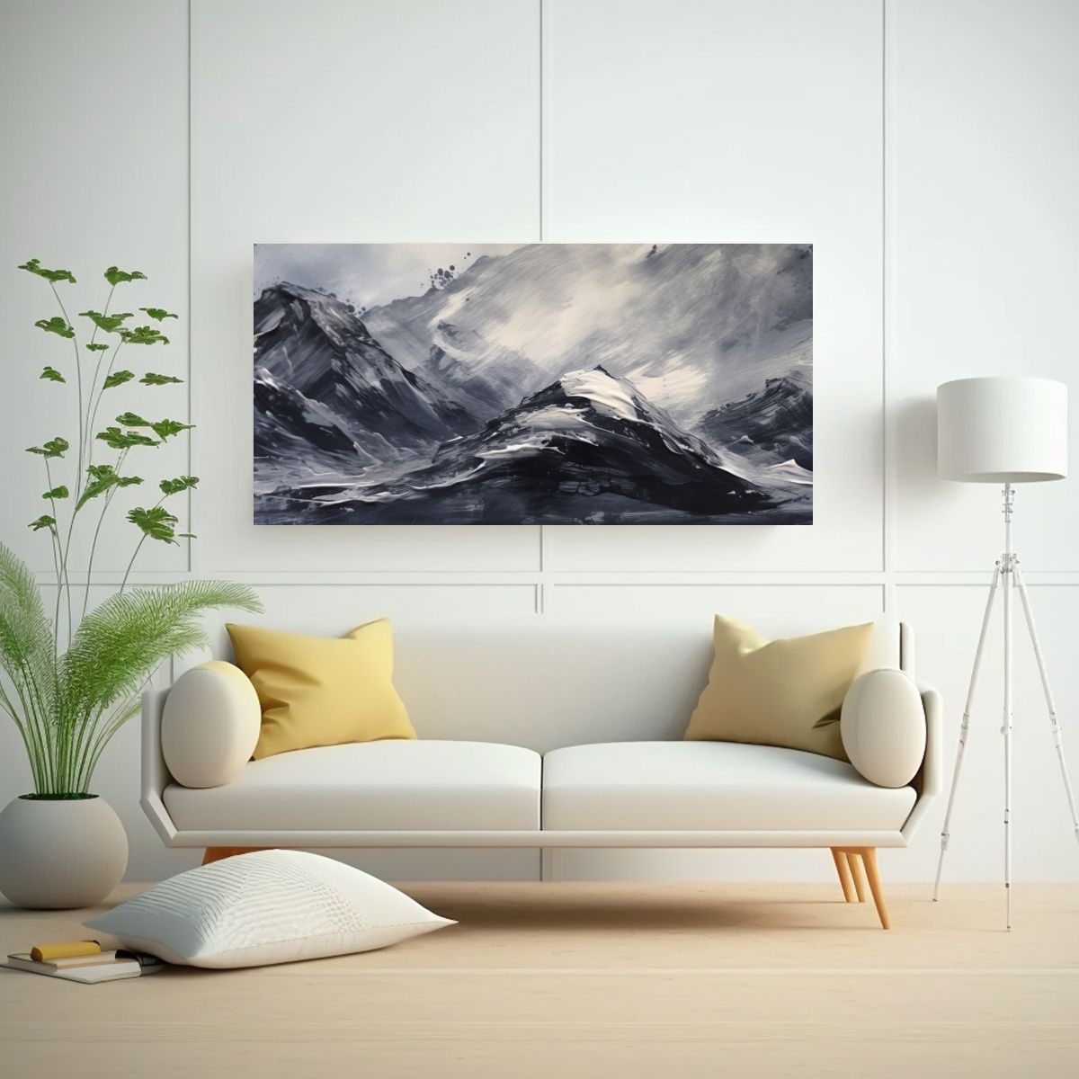 GENERICO - Pintura Abstracta Montañas Con Cielo Negro En 60x30 Cm