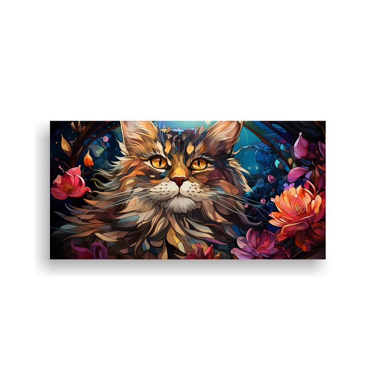 GENERICO - Pintura Sobre Lienzo De Gato Sonriente En Vitral 100x50 Cm