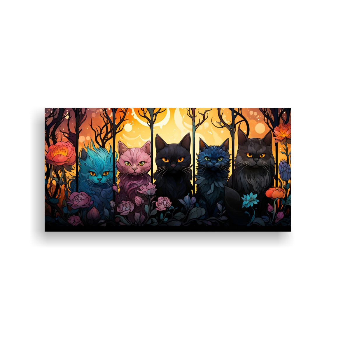 GENERICO - Cuadro Tela Simetría Gatos Negros Sonrientes 80x40 Cm