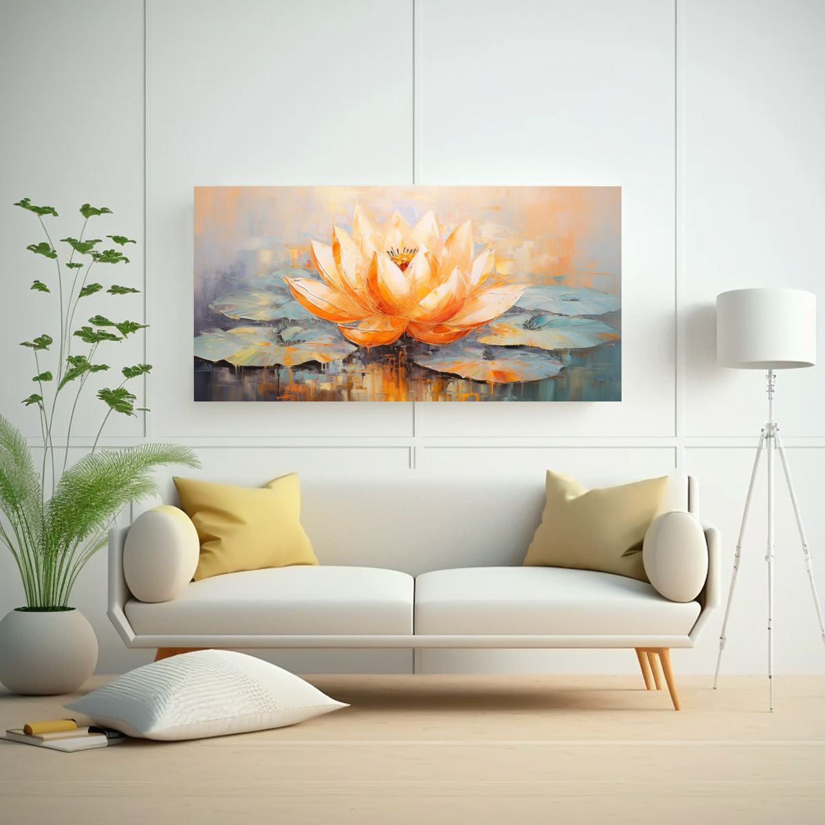 GENERICO - Composición De Cuadro Pintura De Loto Naranja 60x30 Cm