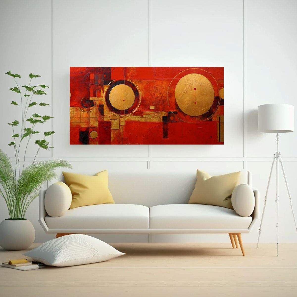GENERICO - Cuadro Abstracto Rojo Y Dorado En Venta 60x30 Cm