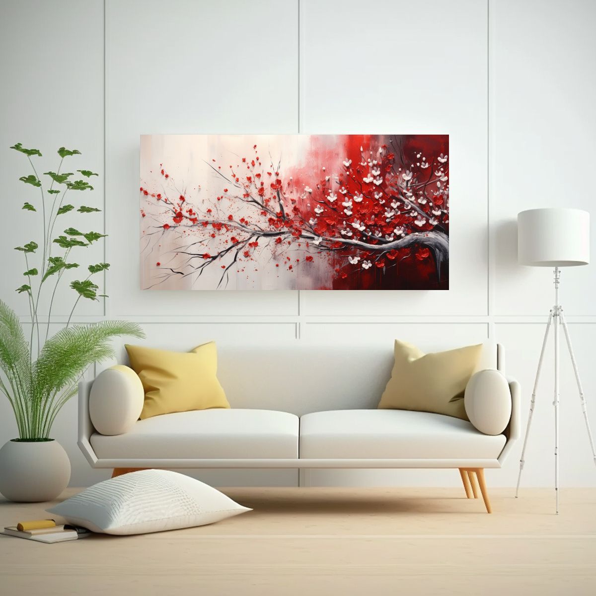 GENERICO - Pintura Moderna En Rojo Y Plata Para Decoración 80x40 Cm