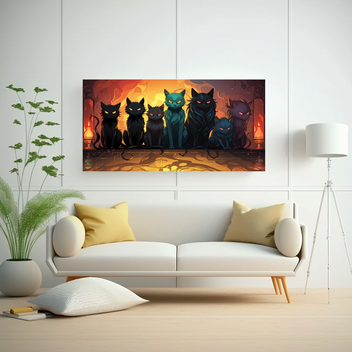 GENERICO - Cuadros Decorativos Intensos Con Esquema De Gatos 80x40 Cm