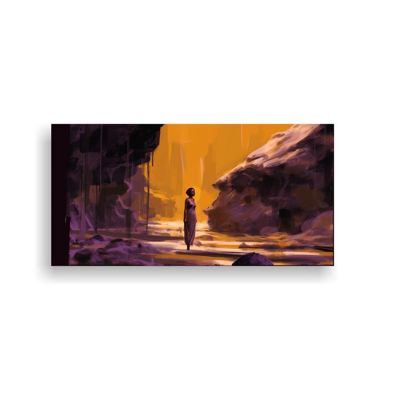 GENERICO - Pintura Lienzo Expresión Africana Chica En Rocas 60x30 Cm