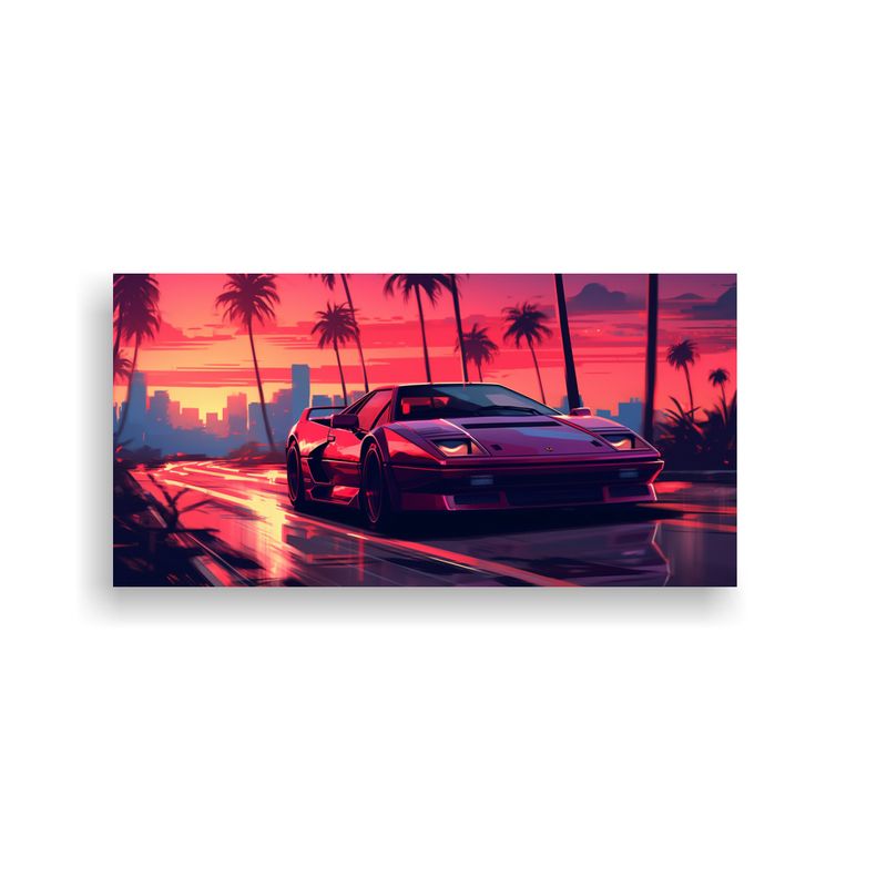 GENERICO - Pintura De Coche Rojo En Carretera Nocturna Al 80x40 Cm
