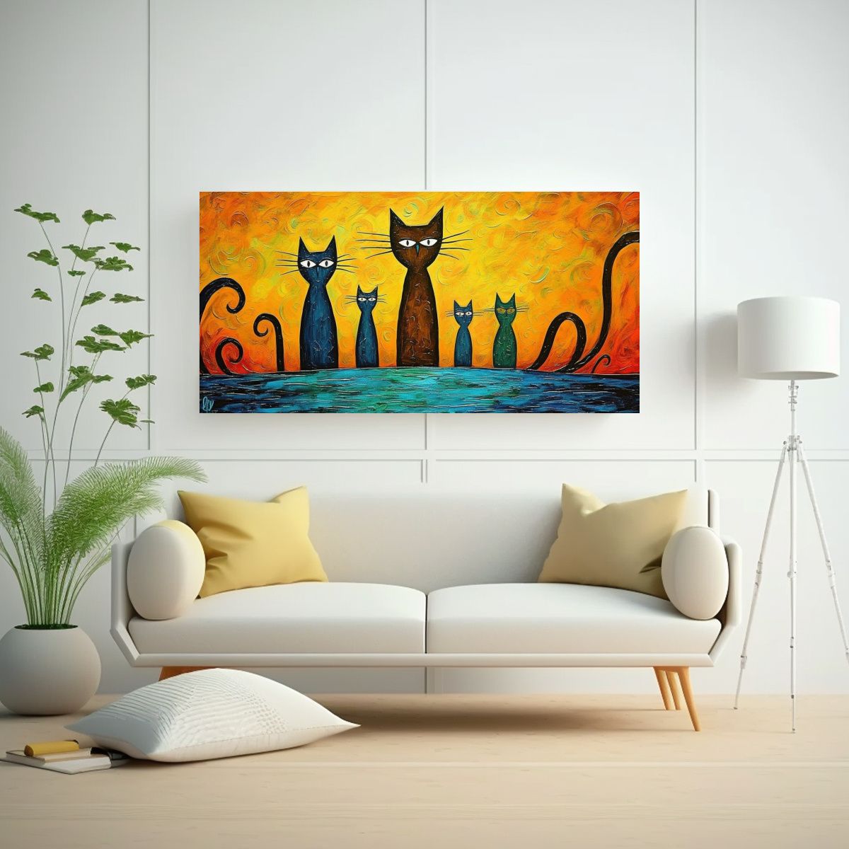 GENERICO - Cuadro De Familia De Gatos Caprichosos De Arte 100x50 Cm