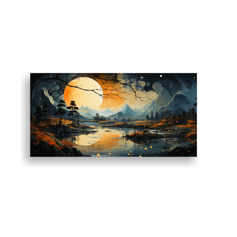 GENERICO - Pintura De Arte Luna Cerca De Montañas Con 60x30 Cm