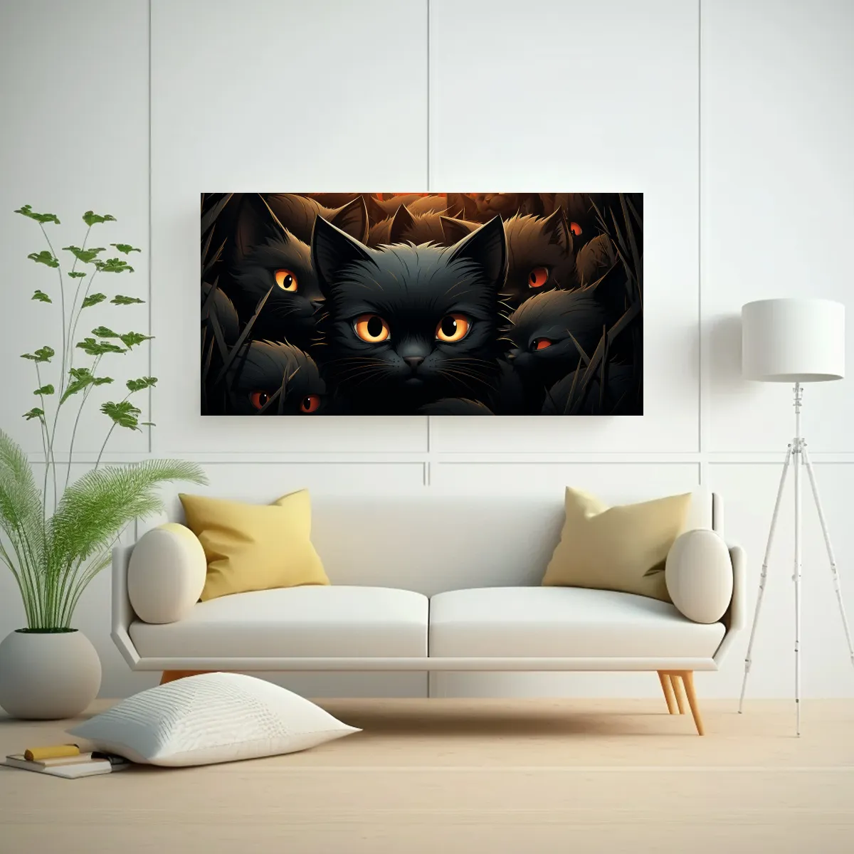 GENERICO - Lienzo Decorativo Con Patrón Simétrico De Gato 60x30 Cm