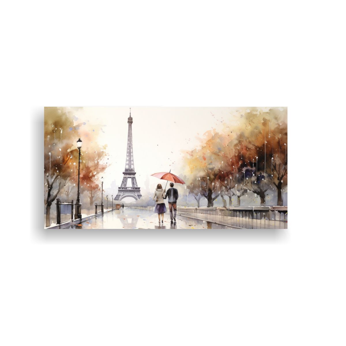 GENERICO - Pareja Joven Caminando Frente A La Torre Eiffel 60x30 Cm