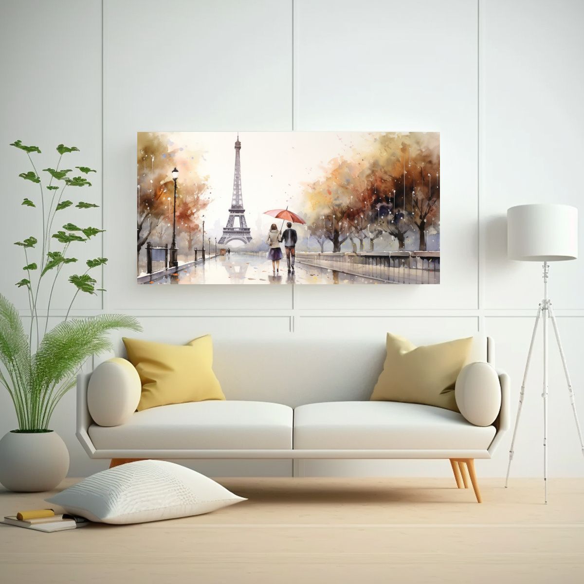GENERICO - Pareja Joven Caminando Frente A La Torre Eiffel 60x30 Cm