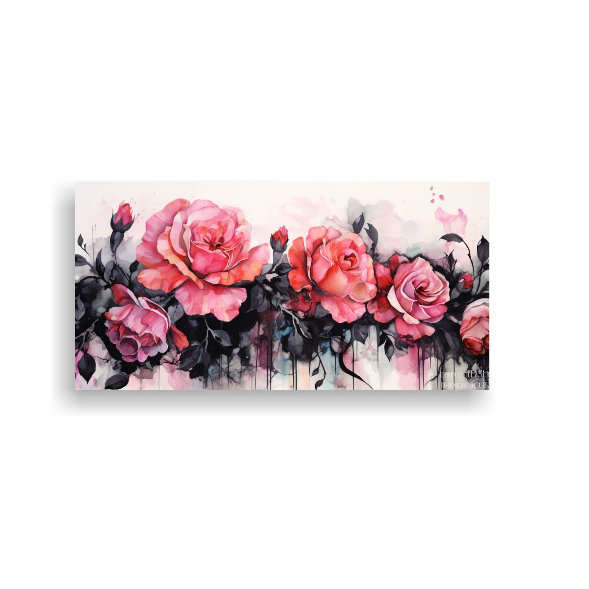 GENERICO - Cuadro Mural Rosas Acuarela Con Franjas Negras 100x50 Cm
