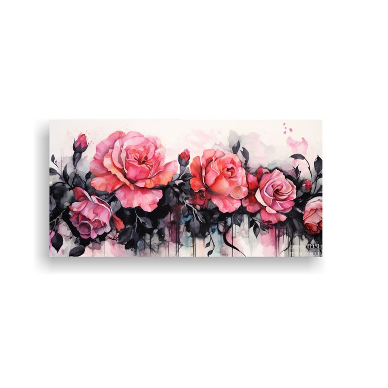 GENERICO - Cuadro Mural Rosas Acuarela Con Franjas Negras 100x50 Cm