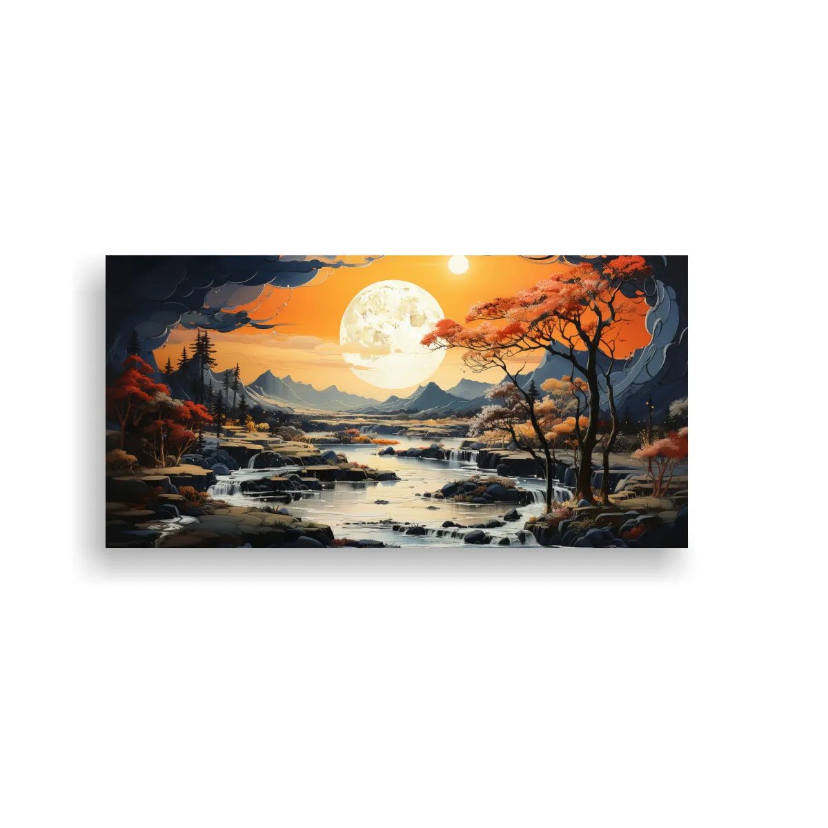 GENERICO - Cuadro Con Luna Y Montañas Arte Juvenil En Tela 100x50 Cm