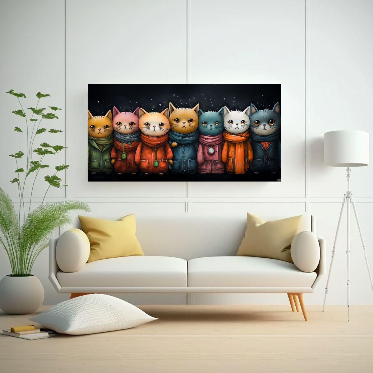 GENERICO - Cuadro Gatos Coloridos Con Suéteres Patrón De 60x30 Cm