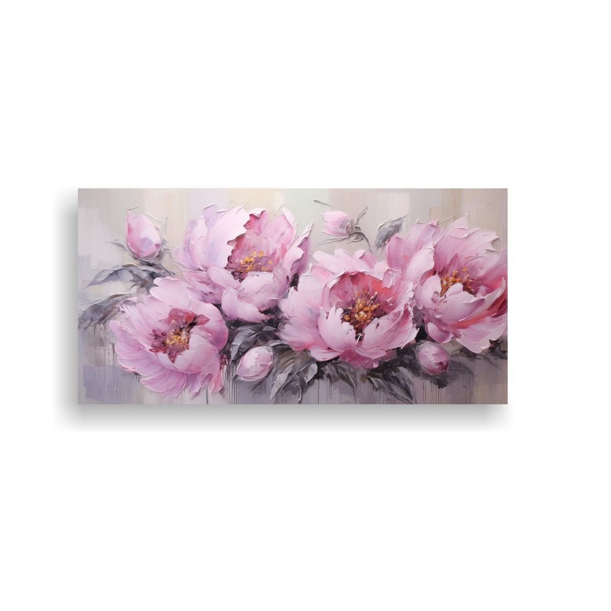 GENERICO - Cuadro Decorativo De Peonías Rosas En Lienzo 60x30 Cm
