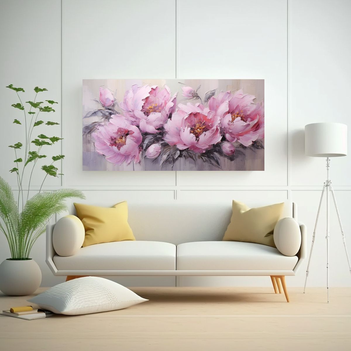 GENERICO - Cuadro Decorativo De Peonías Rosas En Lienzo 60x30 Cm