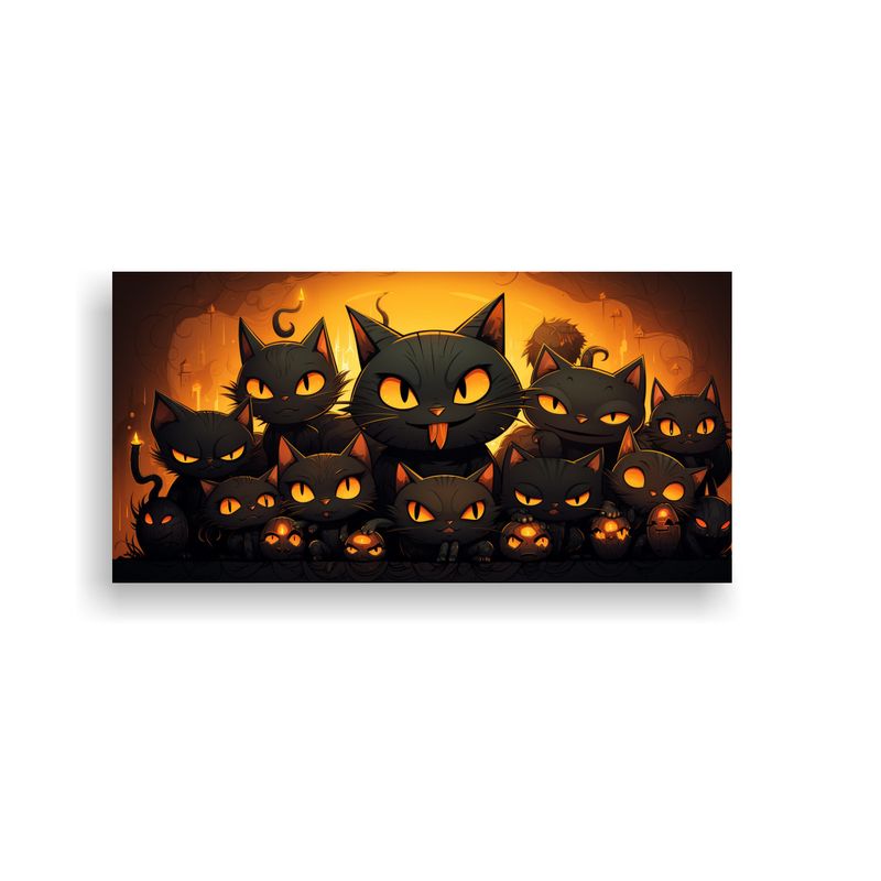 GENERICO - Cuadro De Gatos Negros En Bastidor Felina Y 80x40 Cm