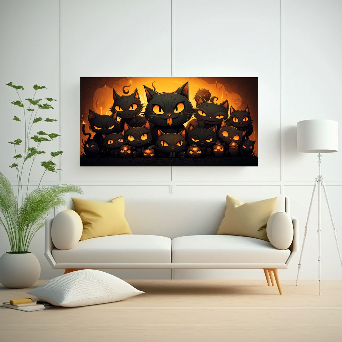 GENERICO - Cuadro De Gatos Negros En Bastidor Felina Y 80x40 Cm