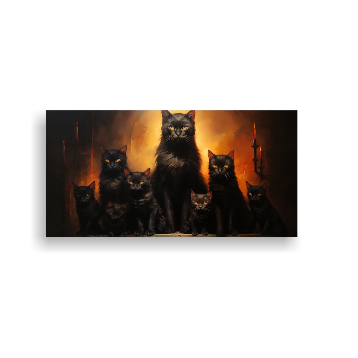 GENERICO - Pintura De Ambiente Con Gatos Negros En Una Pila 80x40 Cm